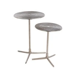 Set De 2 Tables Gigognes Rondes ZAIN En Aluminium Argent Noir