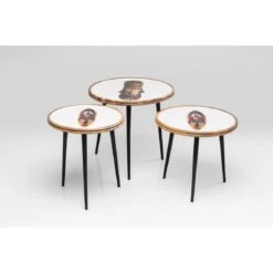 Set De 3 Tables D'Appoint African Masks Acier Multicolore NAIROBI