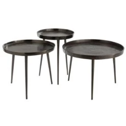 Set De 3 Tables Gigognes Ronde FESO En Métal Gris Foncé
