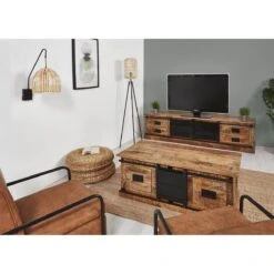 SUMATRA - Ensemble Salon Manguier Et Métal Noir