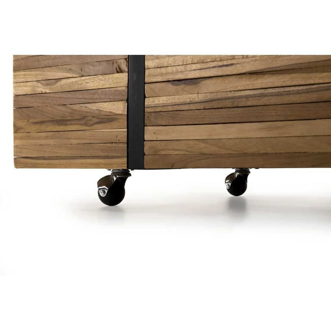 Table Basse 110x70cm Avec Roulettes Bois Teck Recyclé Cerclée Métal... – Image 4