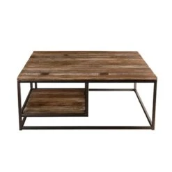 Table Basse Carrée 100 Cm En Teck Recyclé Et Métal - APPOLINE
