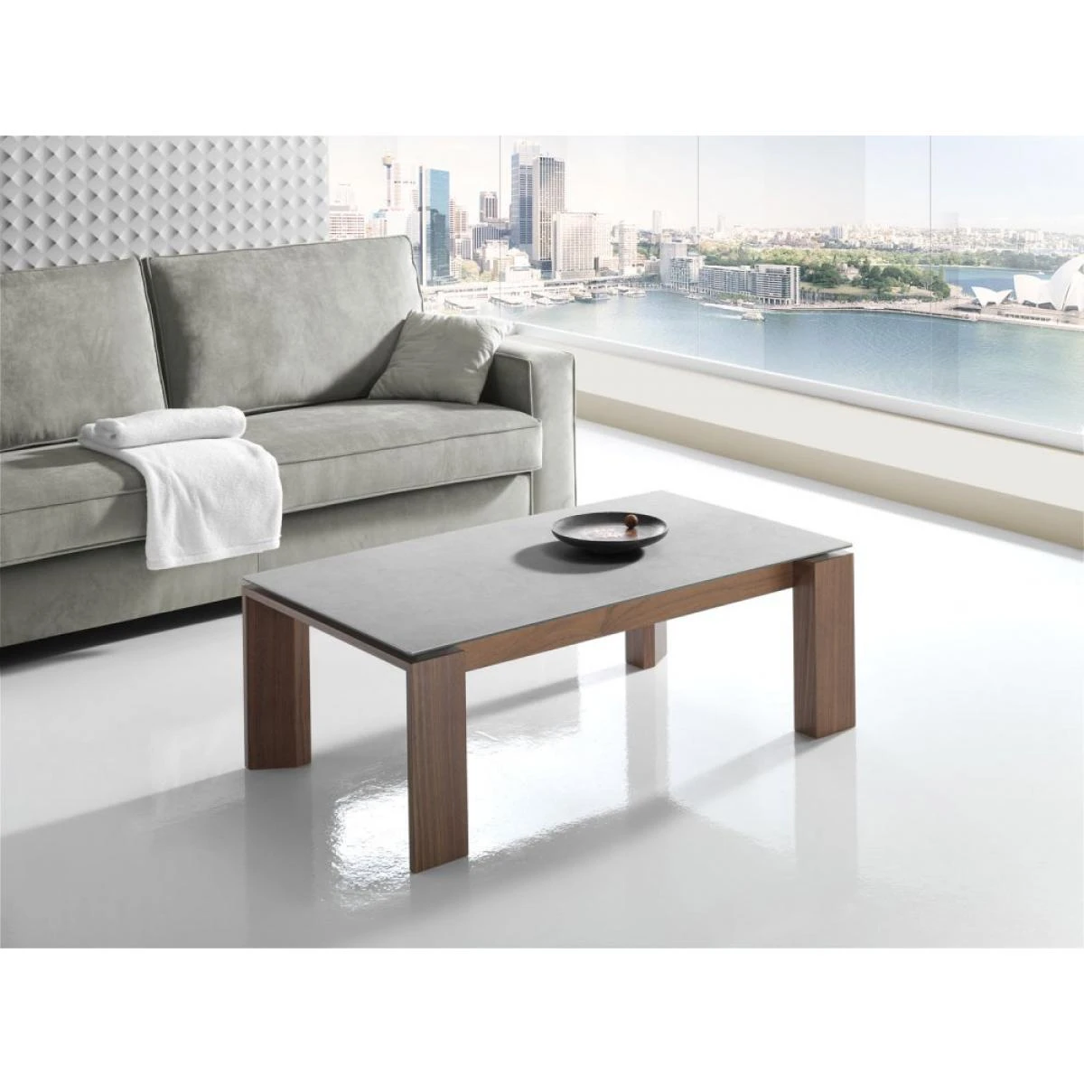 Table Basse Relevable Ovale SWANN 115x65cm Noyer Plateau CĂ©ramique Ar... â Image 2