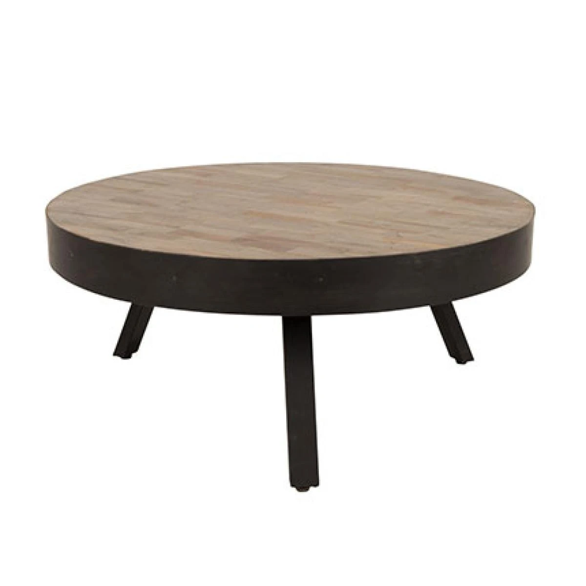 Table Basse Ronde 74 Cm En Teck Recyclé Naturel Et Métal Noir