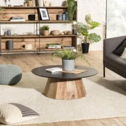 Table Basse Ronde Pin Recyclé Et Contreplaqué DANIDO