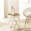 Table D’appoint 50x50cm Plateau Naturel Pieds Blancs VICTOIRE