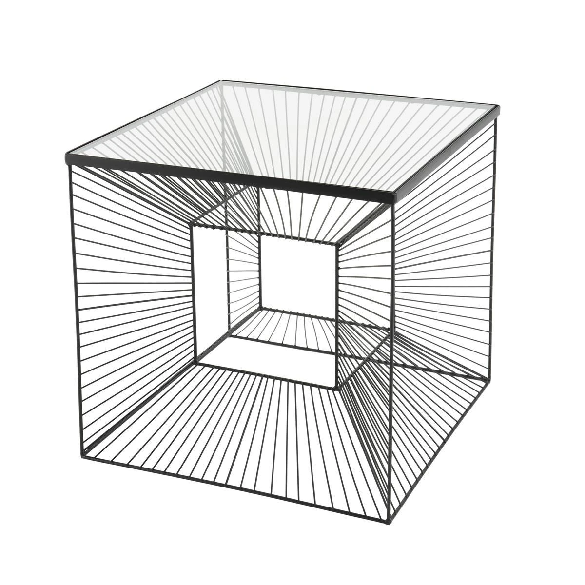 Table D'Appoint Carrée THEODORE Métal Plateau Verre – Image 6