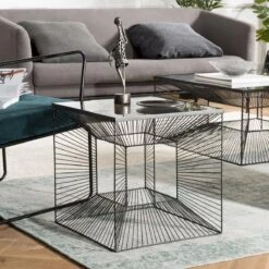 Table D'Appoint Carrée THEODORE Métal Plateau Verre