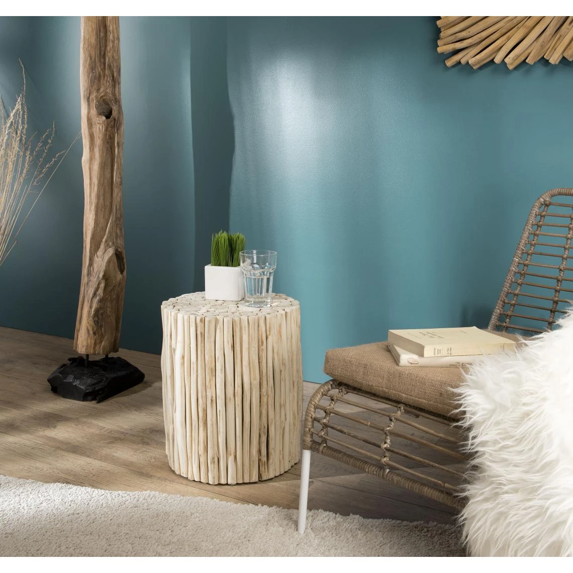 Table D'Appoint CLARA Ronde Bois Nature Petites Branches