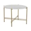 Table D'appoint En Marbre Et Métal Coloris Blanc Doré - Diamètre 65...