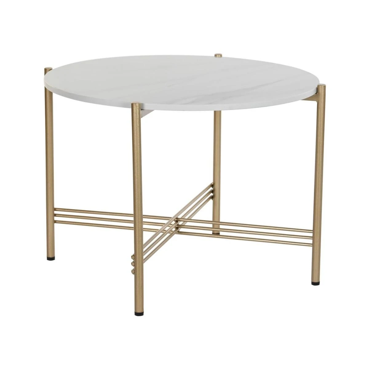 Table D'appoint En Marbre Et Métal Coloris Blanc Doré - Diamètre 65...