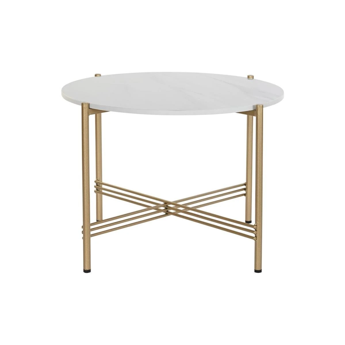 Table D'appoint En Marbre Et Métal Coloris Blanc Doré - Diamètre 65... – Image 2
