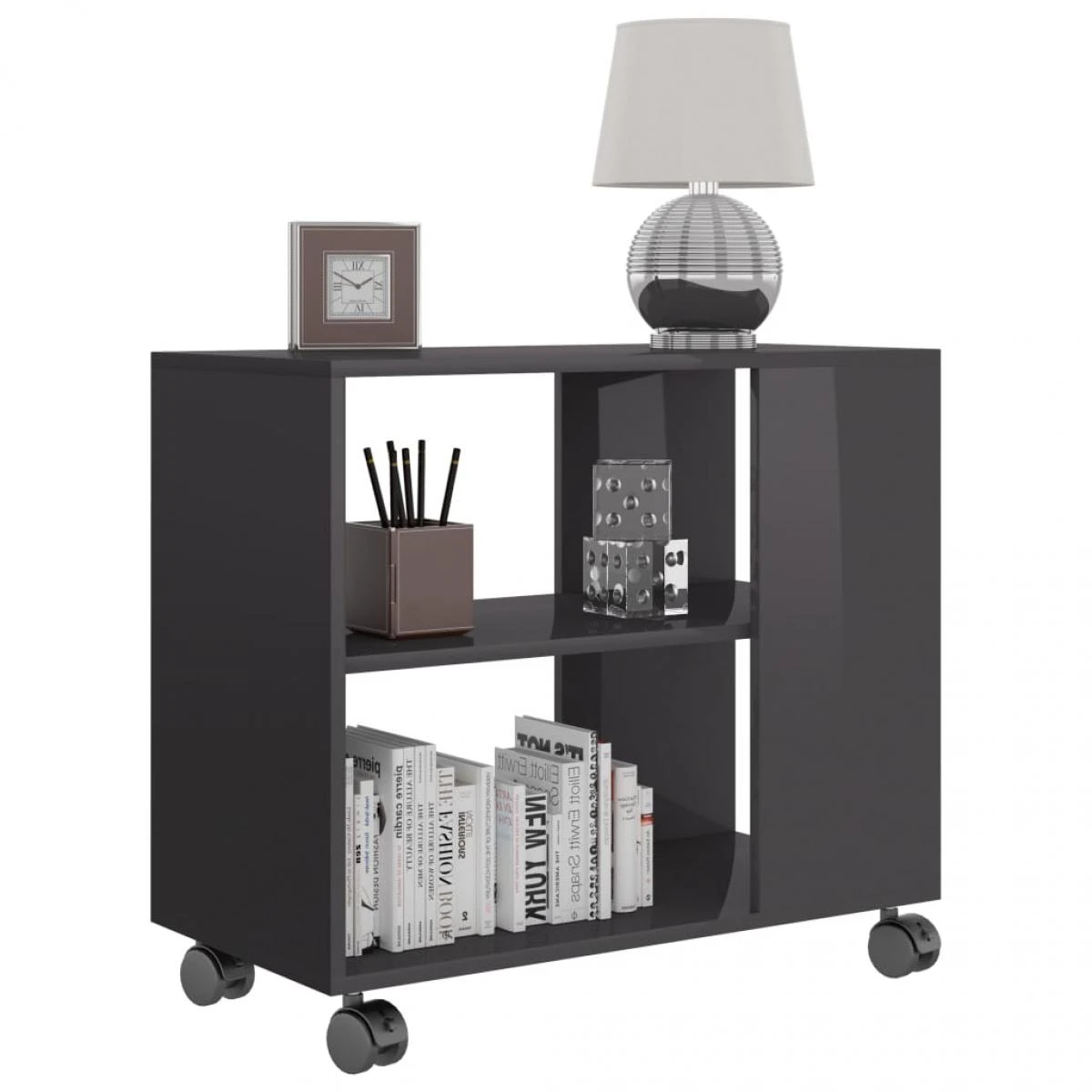 Table D'appoint Gris Brillant 70x35x55 Cm Aggloméré – Image 3