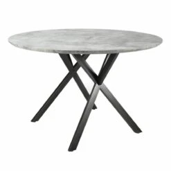 Table Ronde Hinsk Table De Repas Design Indus En Acier Noir Et Bois Av...