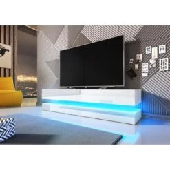Table TV Innovante Et Moderne Sajna Avec éclairage LED, 140cm, Blanc ...