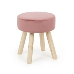 Tabouret Adeline En Bois Effet Velours Rose 38h Cm