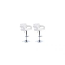 Lot De 2 Tabourets De Bar CONAN - Simili - Hauteur Ajustable - Blanc