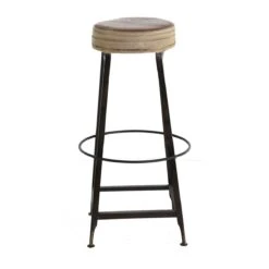 Tabouret De Bar Assise En Cuir Marron Piétement En Fer ZINI