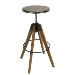 Tabouret De Bar Assise Zinc Vieilli Pieds Sapin - ELYNA