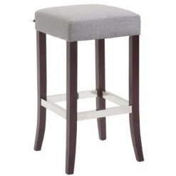 Tabouret De Bar Avec Repose-pieds Design Rétro Bois Et Tissu Gris 10_...