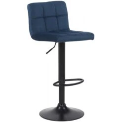 Tabouret De Bar En Velours Bleu Avec Pieds En Métal Noir Assise Rembo...