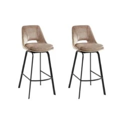 Lot De 2 Tabourets De Bar - Velours Et Métal - Beige - KELINE