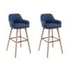 Lot De 2 Tabourets De Bar En Tissu Et Pieds Bois De Hêtre - Bleu - EL...
