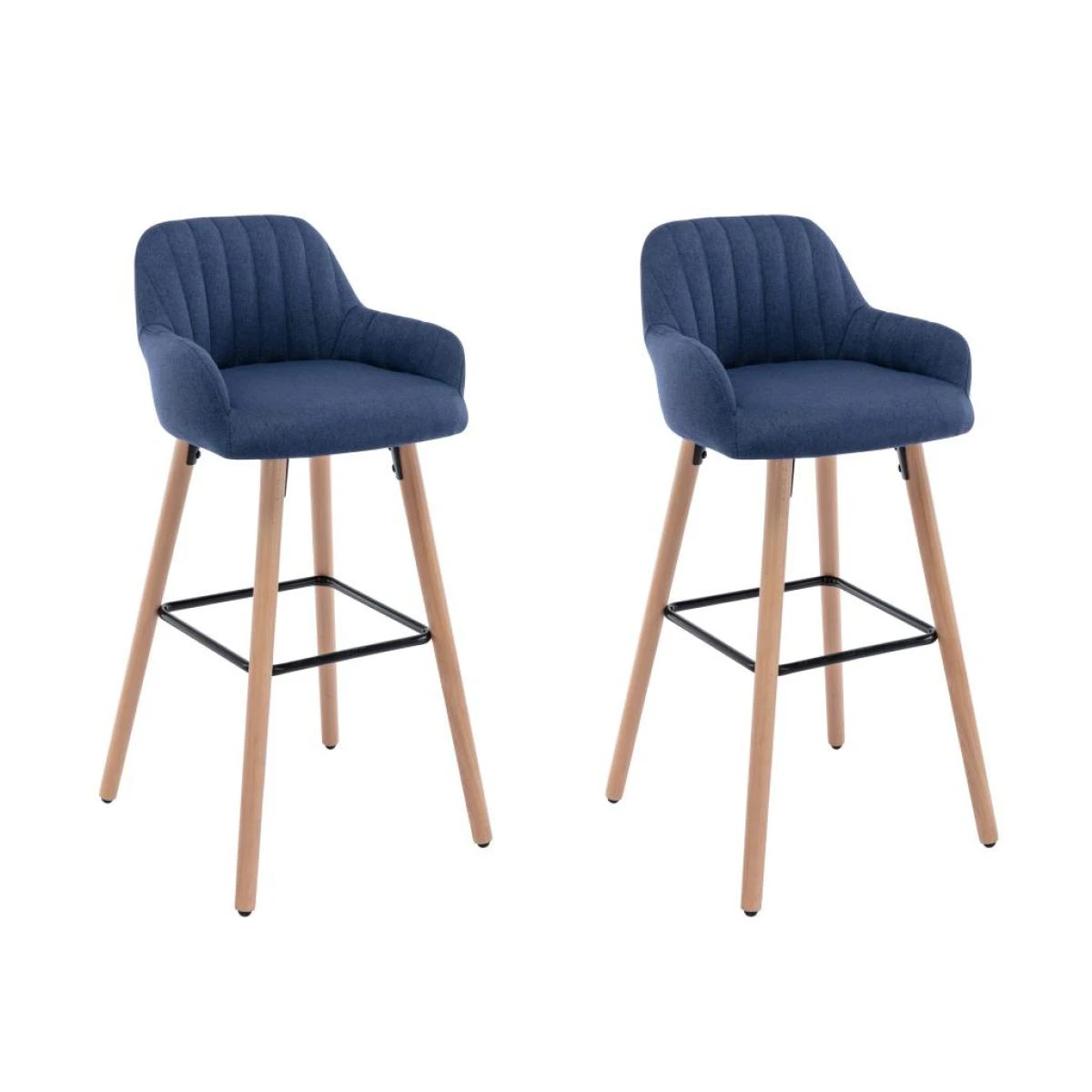 Lot De 2 Tabourets De Bar En Tissu Et Pieds Bois De HĂȘtre - Bleu - EL...