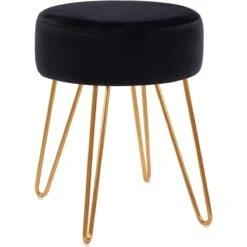 Tabouret En Tissu Velours Noir Pieds En Métal Doré 35x35x45 Cm TABO0...
