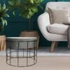 Tabouret Pouf Ottomane Repose-pieds Rond En Velour Gris Clair Et Méta...