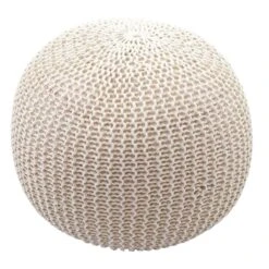 Tabouret Repose Pieds Pouf Aspect Tricot Ă Grosse Maille 40x50cm Beig...