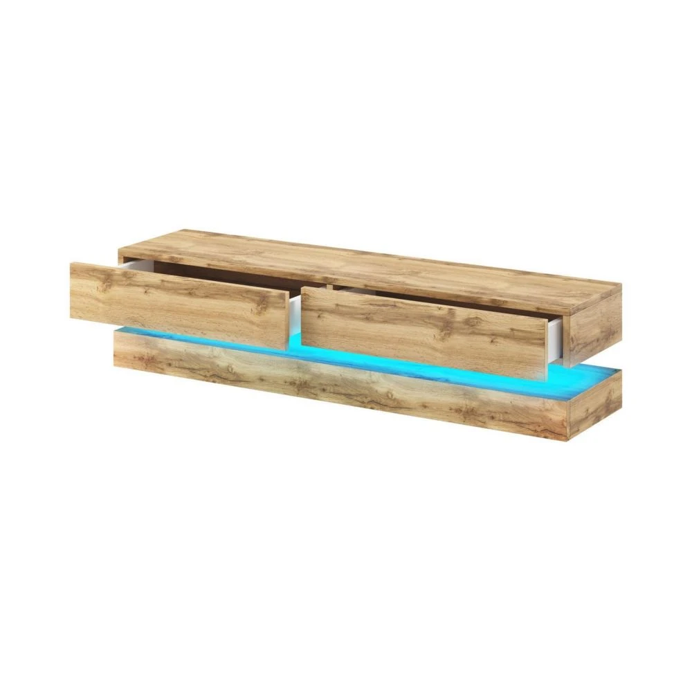 VIVALDI Meuble TV - FLY - 140 Cm - Noir/noir Brillant - Avec LED - Sty... 3 VIVALDI Meuble TV - FLY - 140 Cm - Noir/noir Brillant - Avec LED - Sty... – Image 3