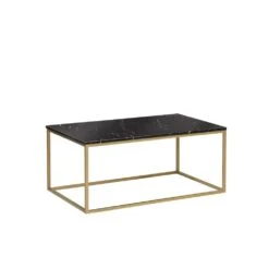 Beliani Table Basse Effet Marbre Noir Avec Pieds Dorés DELANO - Blanc