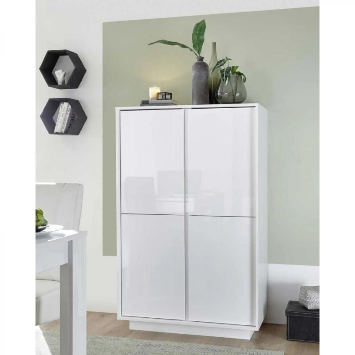 Vaisselier 4 Portes Blanc LaquĂ© Brillant - BURANO â Image 2