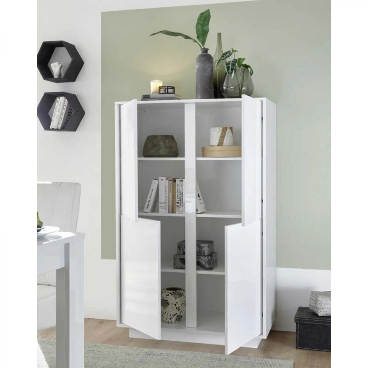 Vaisselier 4 Portes Blanc LaquĂ© Brillant - BURANO â Image 3