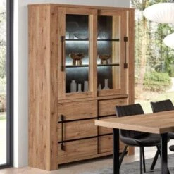 Vaisselier LED Contemporain Couleur ChĂȘne DorĂ© OTTOWA