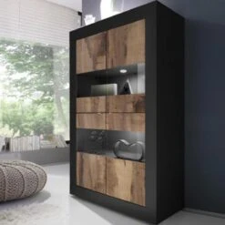 Vaisselier Moderne Couleur Bois Et Noir FOCIA 4