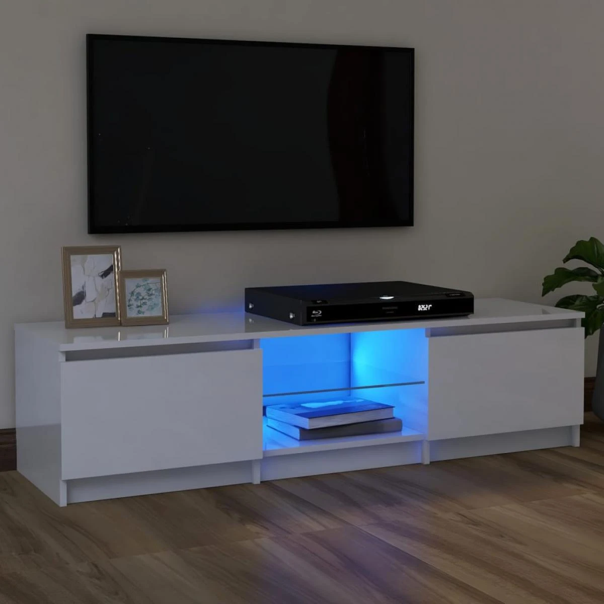 VidaXL Meuble TV Avec Lumières LED Blanc Brillant 120x30x35,5 Cm