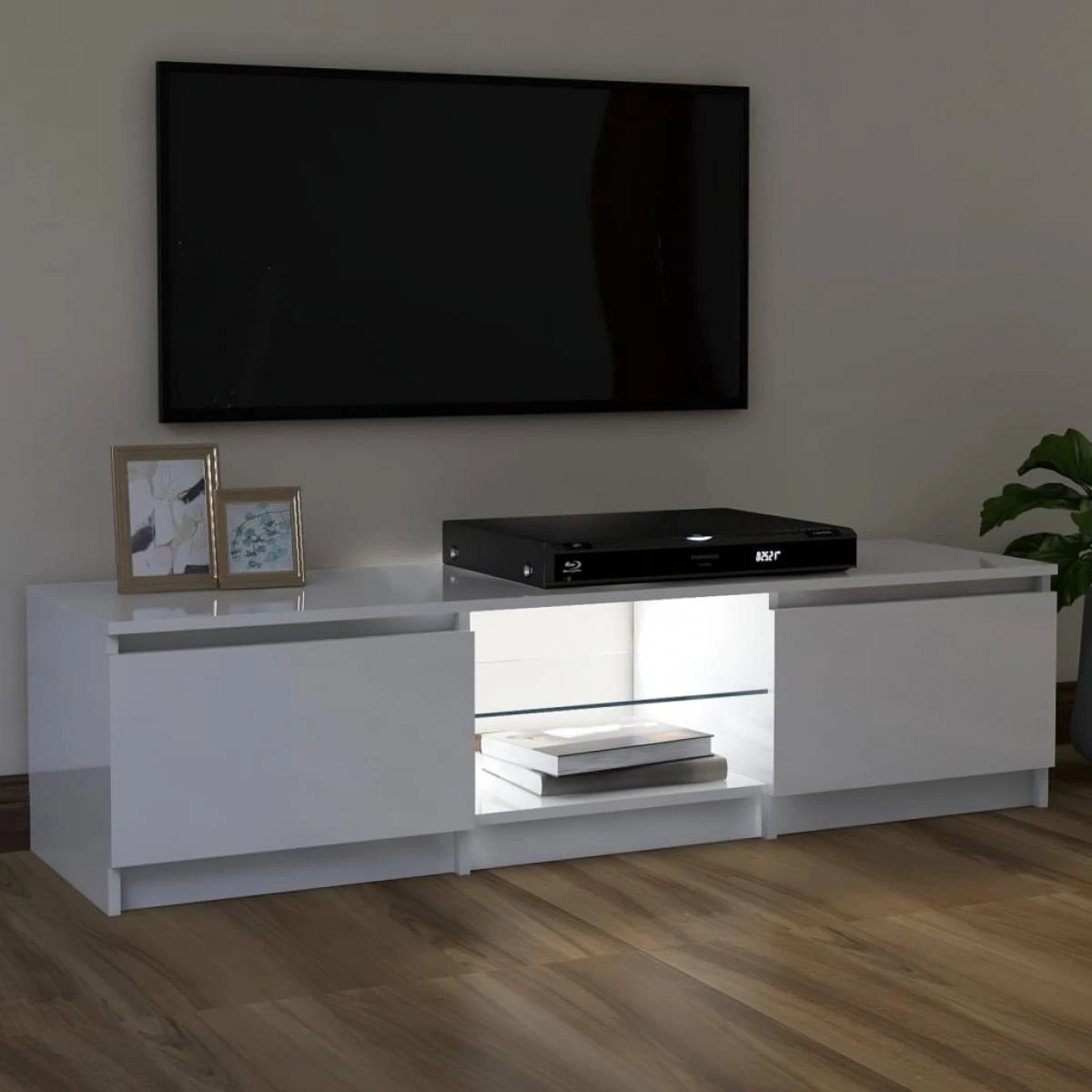 VidaXL Meuble TV Avec Lumières LED Blanc Brillant 120x30x35,5 Cm – Image 5
