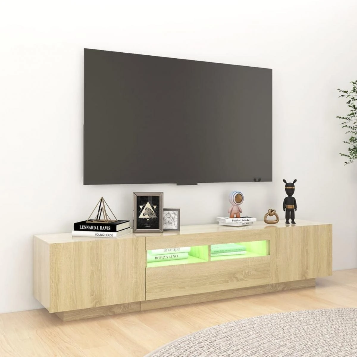 VidaXL Meuble TV Avec Lumières LED Chêne Sonoma 180x35x40 Cm 3 VidaXL Meuble TV Avec Lumières LED Chêne Sonoma 180x35x40 Cm – Image 3