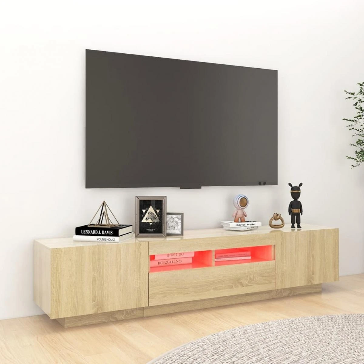 VidaXL Meuble TV Avec Lumières LED Chêne Sonoma 180x35x40 Cm 4 VidaXL Meuble TV Avec Lumières LED Chêne Sonoma 180x35x40 Cm – Image 4