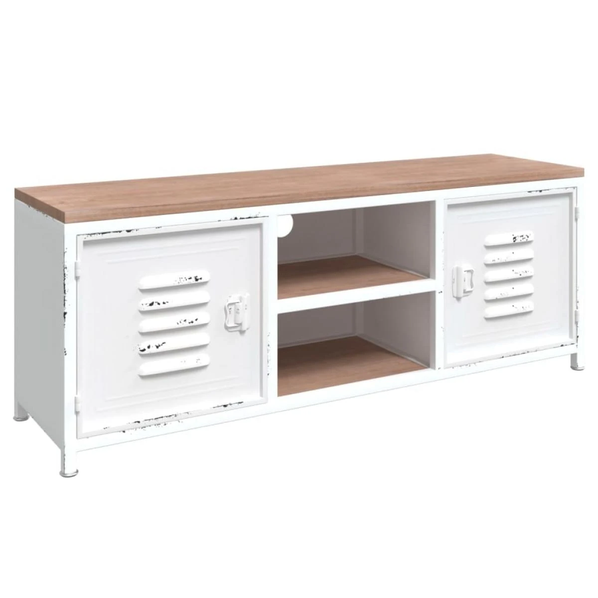 VidaXL Meuble TV Blanc 110x30x40 Cm Fer Et Bois De Sapin Massif 2 VidaXL Meuble TV Blanc 110x30x40 Cm Fer Et Bois De Sapin Massif – Image 2