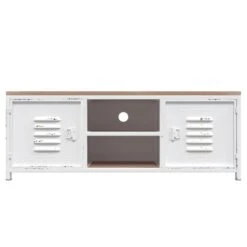 VidaXL Meuble TV Blanc 110x30x40 Cm Fer Et Bois De Sapin Massif 7 VidaXL Meuble TV Blanc 110x30x40 Cm Fer Et Bois De Sapin Massif -Womo Design Boutique vidaxl meuble tv blanc 110x30x40 cm fer et bois de sapin massif 12801536 34465416 1140x1140