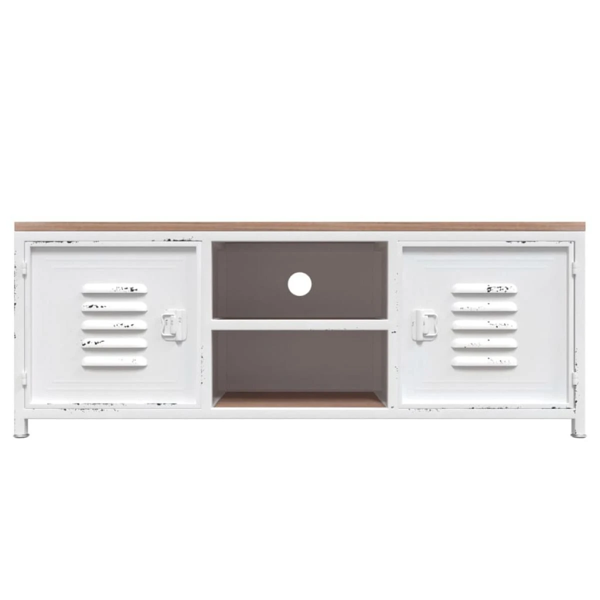 VidaXL Meuble TV Blanc 110x30x40 Cm Fer Et Bois De Sapin Massif 3 VidaXL Meuble TV Blanc 110x30x40 Cm Fer Et Bois De Sapin Massif – Image 3