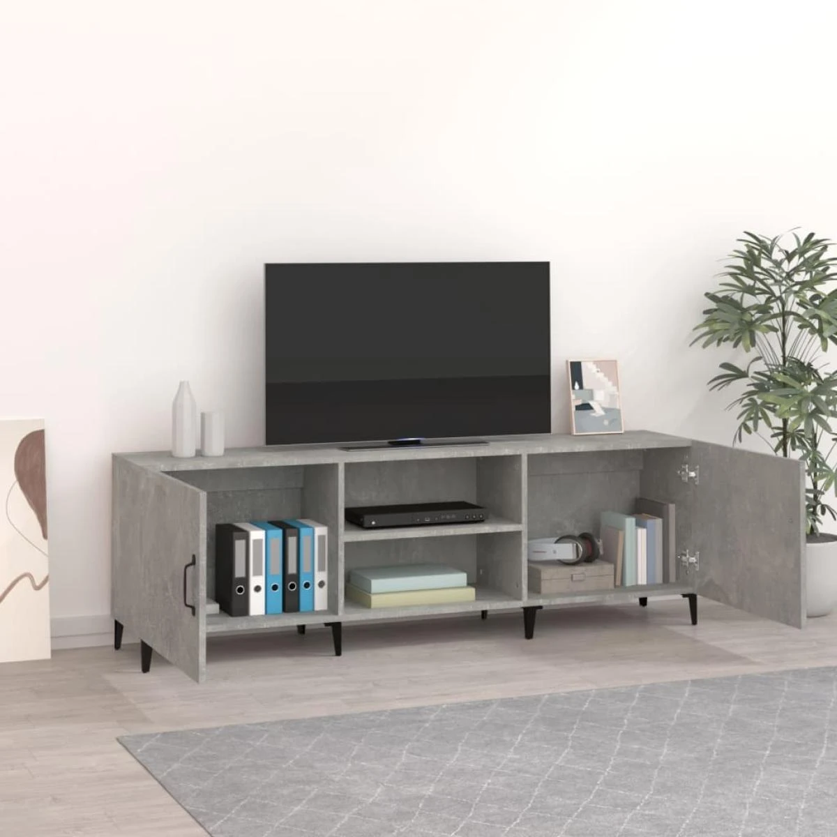 VidaXL Meuble TV Gris Béton 150x30x50 Cm Bois D'ingénierie – Image 3