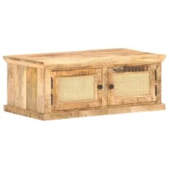 VidaXL Table Basse 90x50x35 Cm Bois De Manguier Et Canne Naturelle