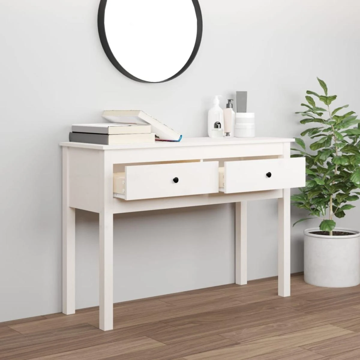 VidaXL Table Console Blanc 100x35x75 Cm Bois Massif De Pin – Image 2