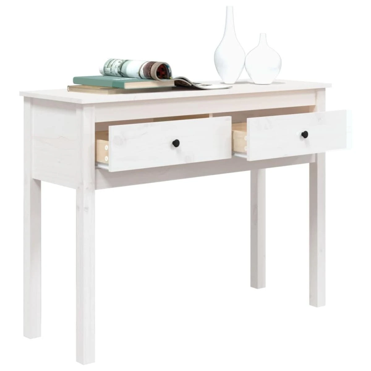 VidaXL Table Console Blanc 100x35x75 Cm Bois Massif De Pin – Image 4