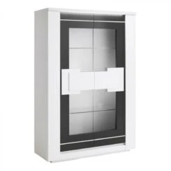 Vitrine 2 Portes BELLARIVA Laqué Blanc/ Gris Anthracite
