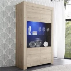 Vitrine Vaisselier Contemporain 110 Cm ChĂȘne Clair ALANO Sans Ă©clair...